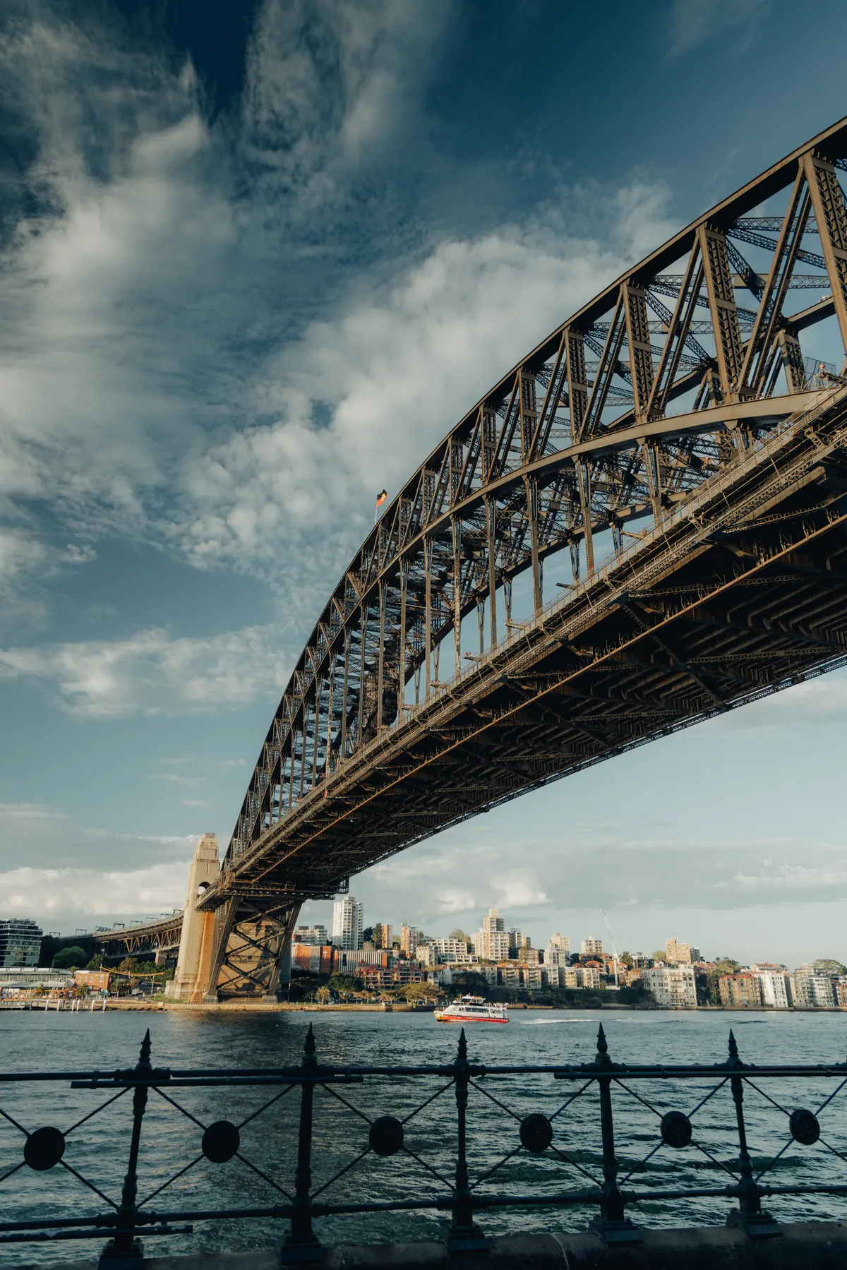 Looking up the underside of the bridge arch towards Kirribilli